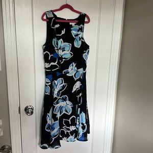 Black and blue floral midi dress. Swing skirt. Size 4.